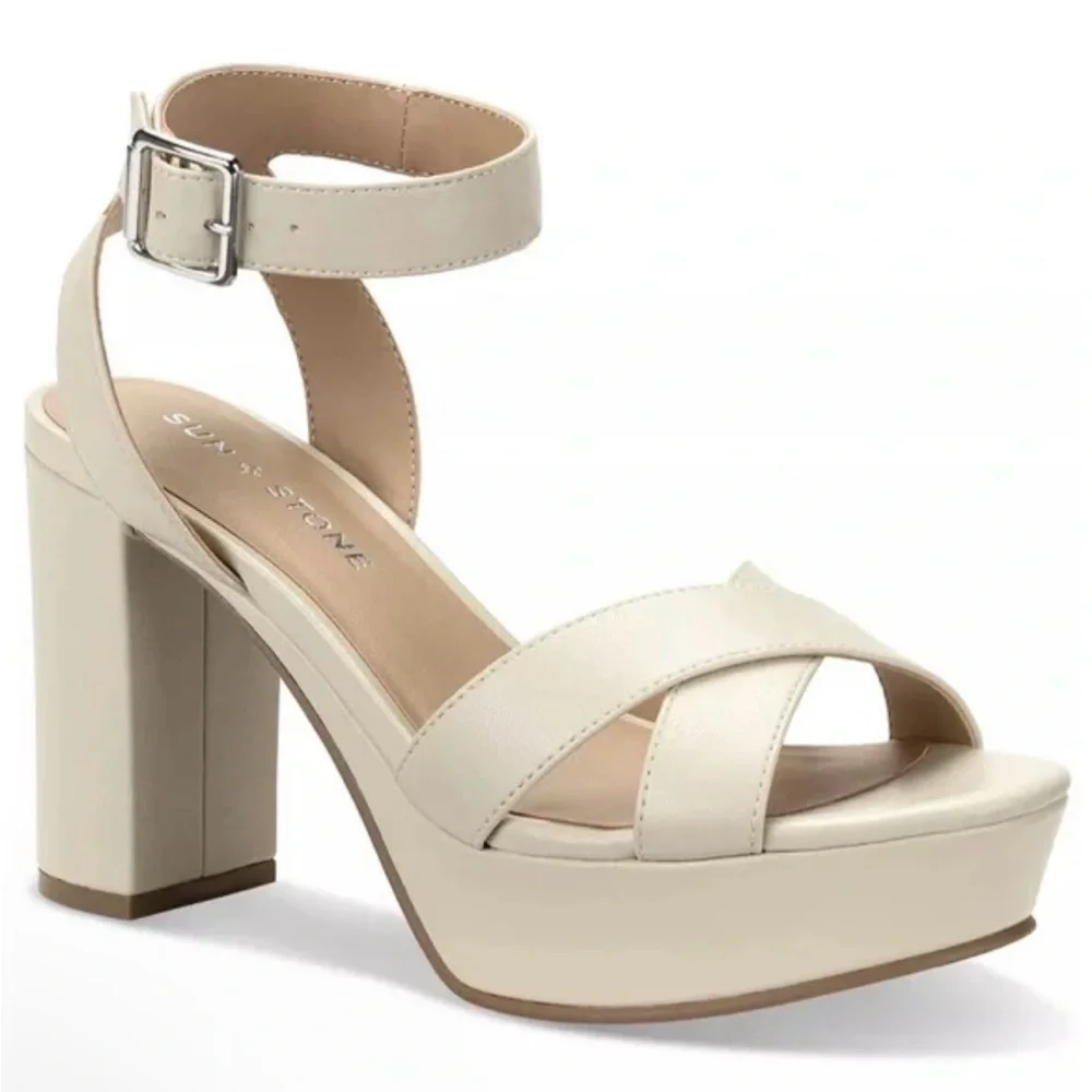 Sun + Stone Lillah Block heel Platform Dressy Sandals in Bone
